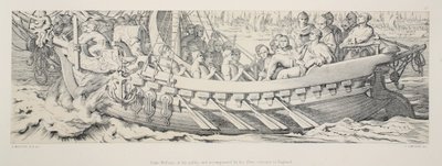 Il duca Guglielmo, nella sua galea, accompagnato dalla sua flotta, attraversa l